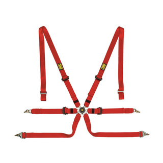 OMP Saloon Pull Down 6-Point Harness Red (FIA)