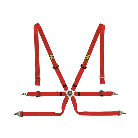 OMP One Pull Up 6-Point Harness Red (FIA)