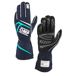 OMP First MY25 Gloves Navy Blue/Tiffany Blue (FIA)