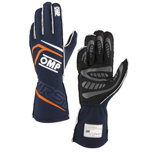 OMP First MY25 Gloves Navy Blue/Orange (FIA)