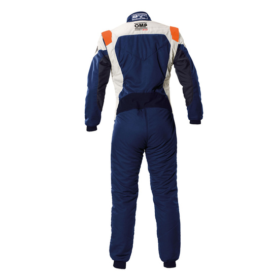 OMP First Evo MY25 Race Suit Navy Blue/Orange (FIA)