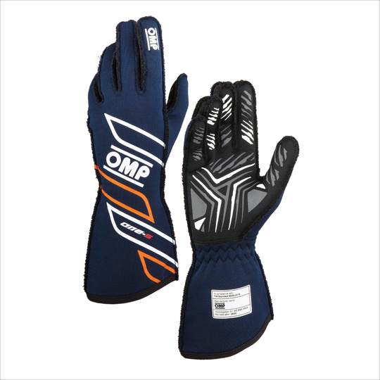 OMP One-S MY25 Racing Gloves Navy Blue/Orange (FIA)