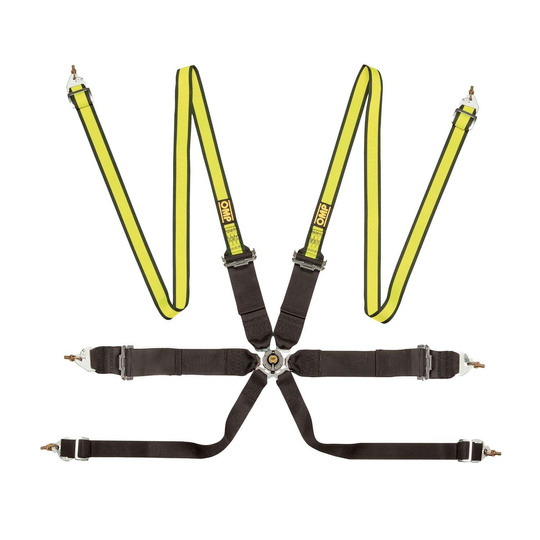 OMP Saloon FHR 6 - point Safety Belts black-yellow