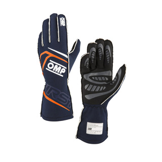 OMP First MY24 Racing Gloves Navy Blue/Orange (FIA)