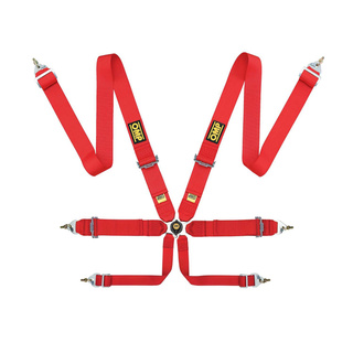 OMP Saloon Pull Up 6 - point Safety Belts red