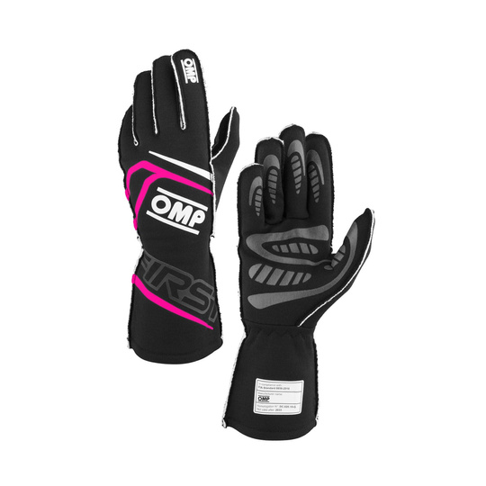 OMP First MY25 Racing Gloves Black/Fuchsia (FIA)