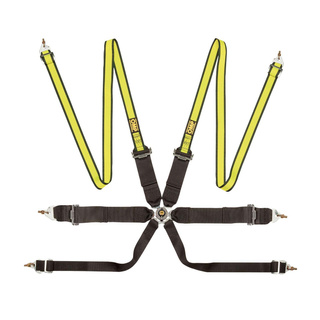 OMP Saloon FHR 6 - point Safety Belts black-yellow