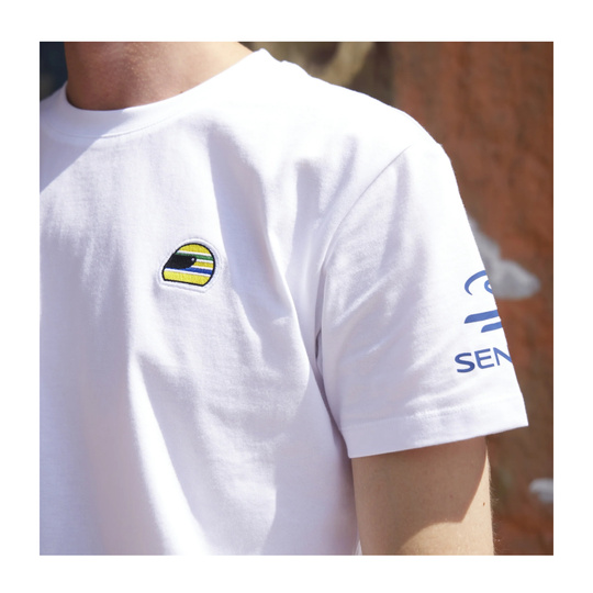2026 Ayrton Senna F1 Mens Helmet T-Shirt white