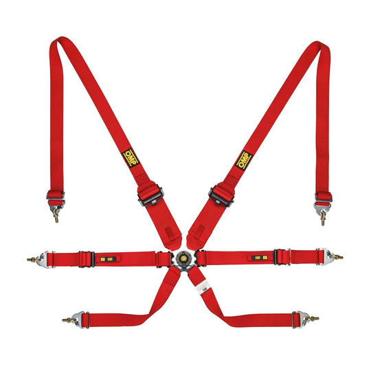 OMP Saloon Endurance 6 - point Safety Belts red