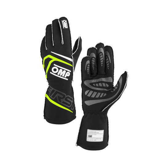 OMP FIRST MY25 Racing Gloves Black-Yellow (FIA)