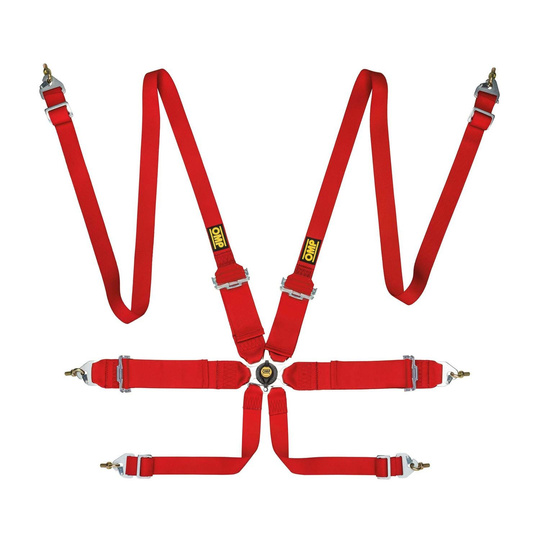 OMP Saloon FHR 6 - point Safety Belts red