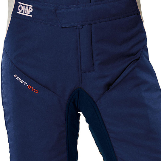 OMP First Evo MY25 Race Suit Navy Blue/Orange (FIA)
